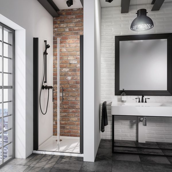 Beispielbild von Schulte Alexa Style 2.0 Black Style Pendeltür in Nische Klarglas mit schwarzen Akzenten in einer Dusche
